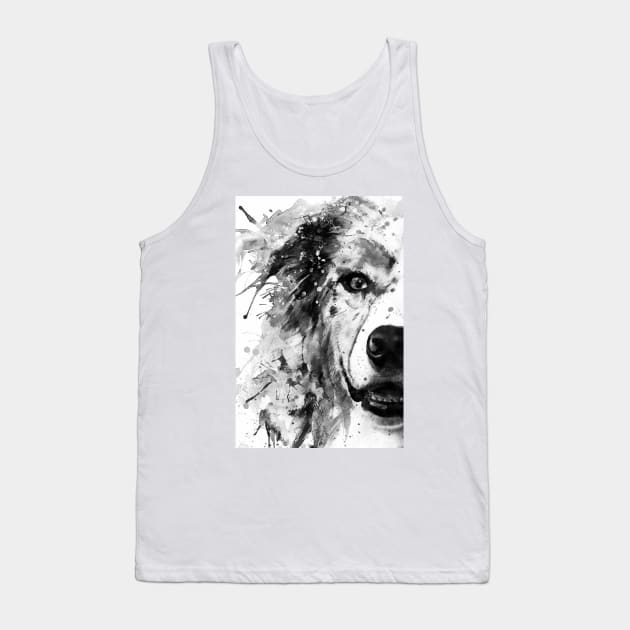 Australian Shepherd Dog Half Face Portrait Tank Top by Marian Voicu